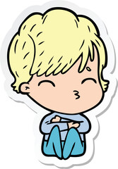 sticker of a cartoon woman thinking