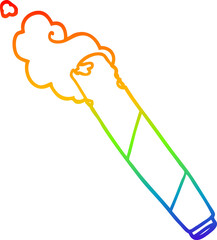 rainbow gradient line drawing of a cartoon smoking joint