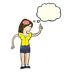 cartoon woman with clever idea with thought bubble