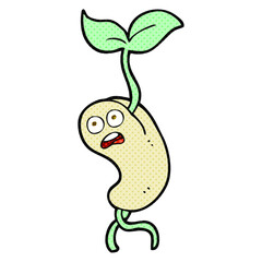 freehand drawn comic book style cartoon sprouting seed