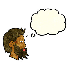 cartoon man with beard with thought bubble
