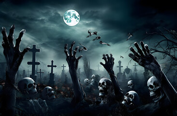spooky graveyard by night. halloween background.