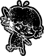 grunge distressed icon of a cute kawaii girl