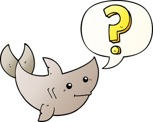 cartoon shark asking question with speech bubble in smooth gradient style