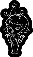 pretty quirky cartoon icon of a alien girl wearing santa hat