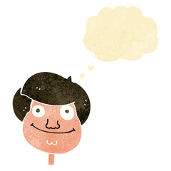 cartoon happy boy's face with thought bubble