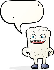 cartoon happy tooth with speech bubble