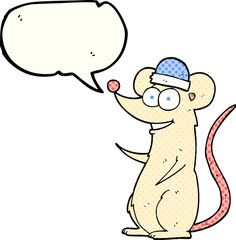 freehand drawn comic book speech bubble cartoon happy mouse