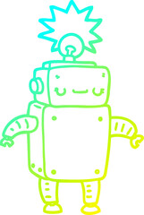cold gradient line drawing of a cartoon robot