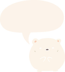 cute cartoon polar bear with speech bubble in retro style