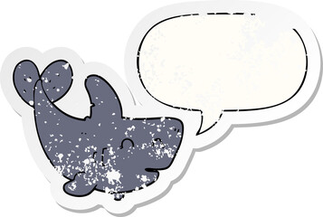 cartoon shark with speech bubble distressed distressed old sticker