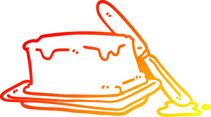 warm gradient line drawing of a cartoon butter and knife
