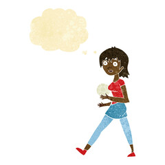 cartoon soccer girl with thought bubble