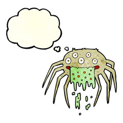 cartoon gross halloween spider with thought bubble