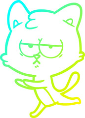 cold gradient line drawing of a bored cartoon cat