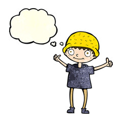 cartoon boy with positive attitude with thought bubble