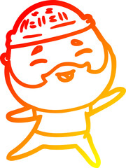 warm gradient line drawing of a cartoon happy bearded man
