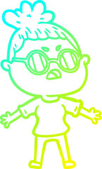 cold gradient line drawing of a cartoon annoyed woman