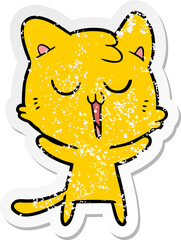 distressed sticker of a cartoon cat singing