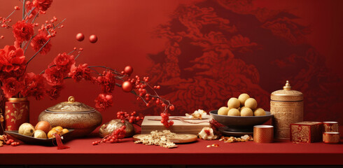 Chinese oriental style, Chinese new year in red and gold. Chinese festive celebration.