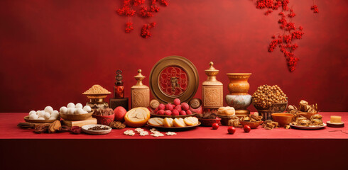 Chinese oriental style, Chinese new year in red and gold. Chinese festive celebration.