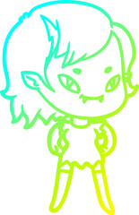 cold gradient line drawing of a cartoon friendly vampire girl