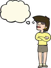 cartoon annoyed woman with thought bubble