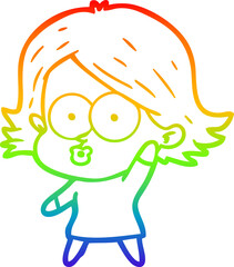 rainbow gradient line drawing of a cartoon girl pouting