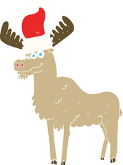 flat color illustration of christmas moose