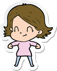 sticker of a cartoon friendly girl