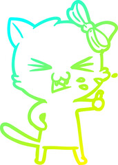 cold gradient line drawing of a cartoon cat