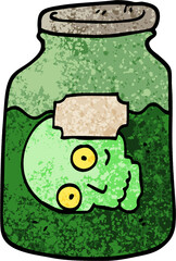 grunge textured illustration cartoon head in jar