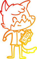 warm gradient line drawing of a cartoon friendly fox manager