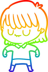 rainbow gradient line drawing of a cartoon woman