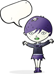 cartoon waving vampire girl with speech bubble