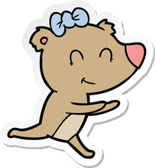 sticker of a running female bear cartoon