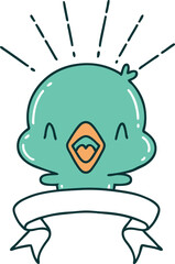 scroll banner with tattoo style singing chick