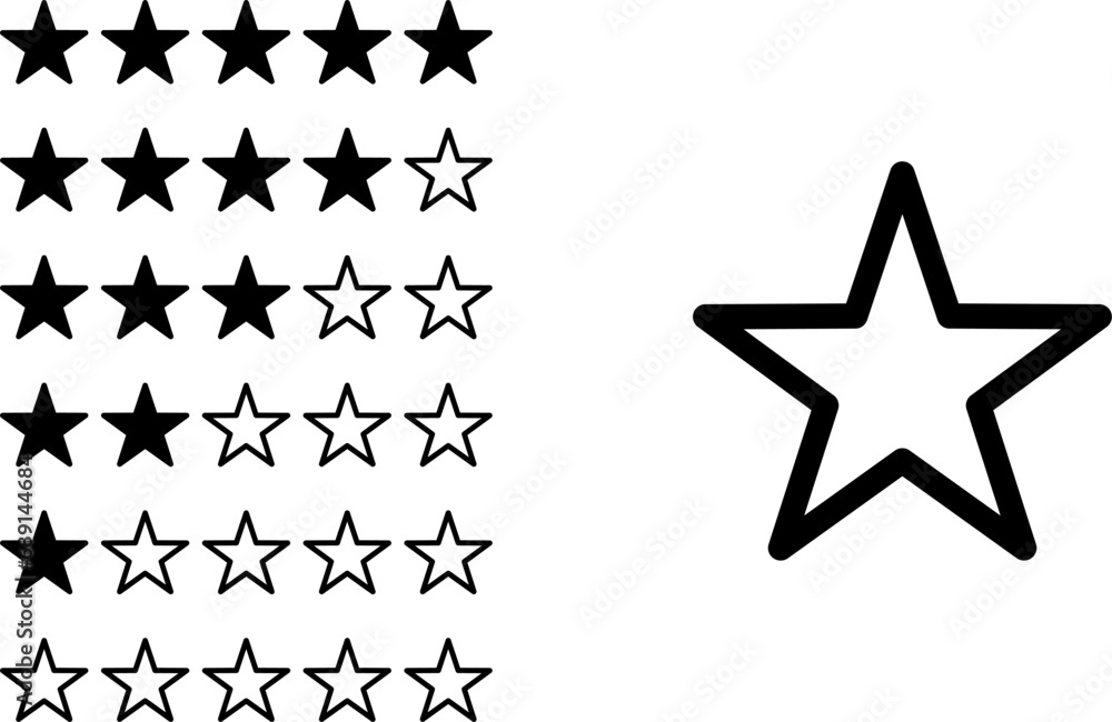 Poster set of review quality rating stars icon. vector image.