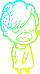 cold gradient line drawing of a cartoon cool hipster girl talking