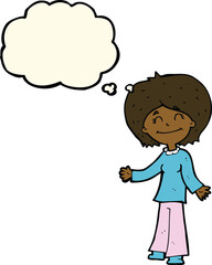 Obraz premium cartoon happy woman with thought bubble