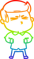 rainbow gradient line drawing of a cartoon man sweating