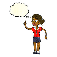 cartoon woman with great idea with thought bubble