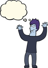 cartoon halloween vampire with thought bubble
