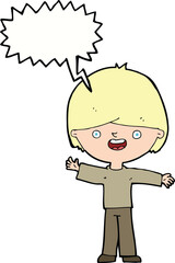 Obraz premium cartoon happy boy with speech bubble