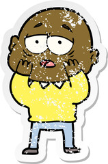 distressed sticker of a cartoon tired bald man