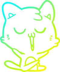 cold gradient line drawing of a cartoon cat singing