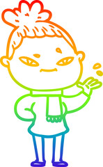 rainbow gradient line drawing of a cartoon woman