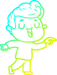 cold gradient line drawing of a happy cartoon man