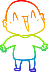rainbow gradient line drawing of a happy cartoon bald man