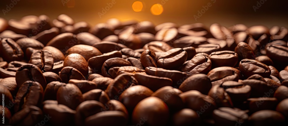 Poster Dramatic lighting captures local coffee beans in macro Copy space image Place for adding text or design